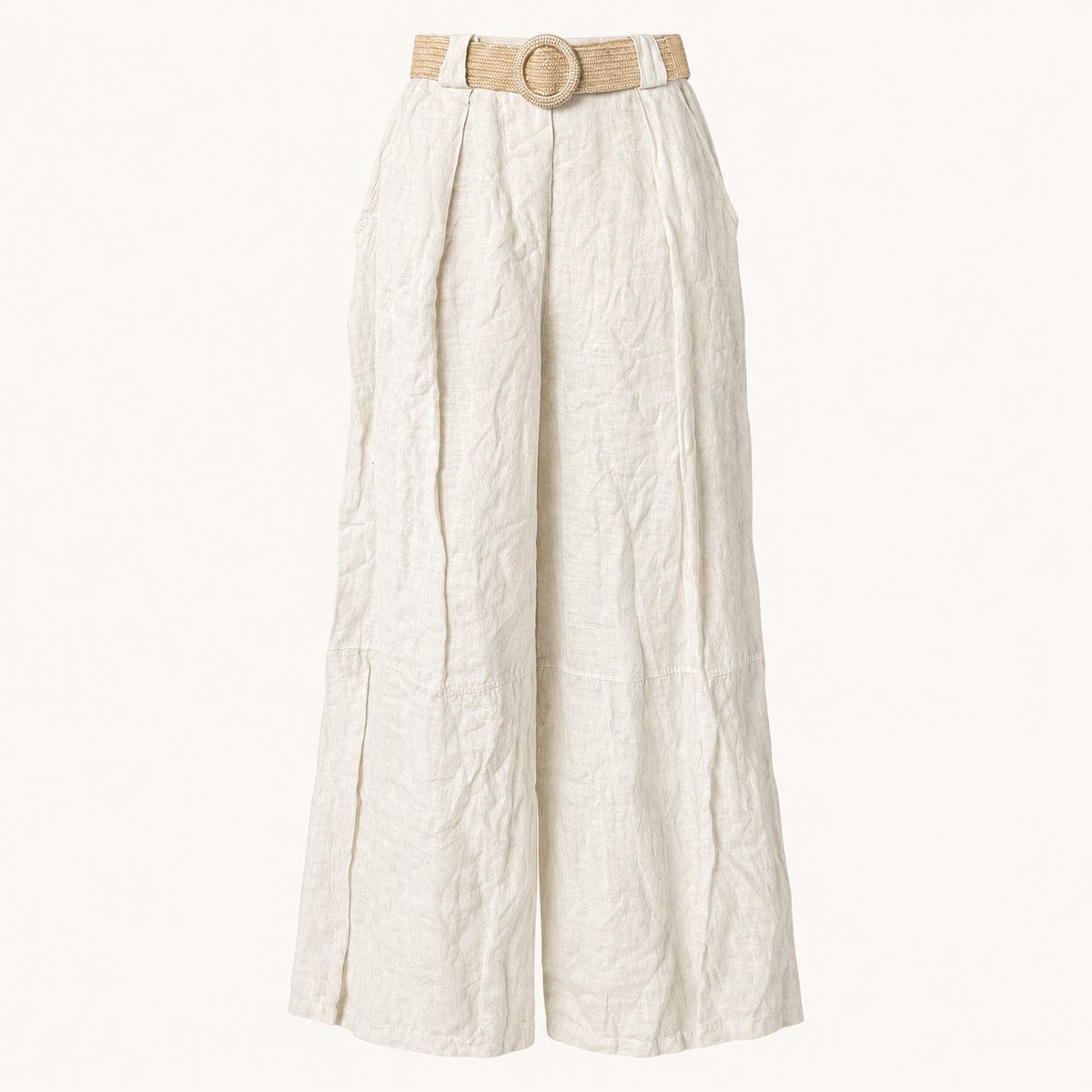 Pantalón Beige Con Cinturón Lino