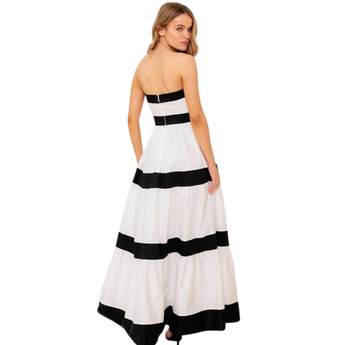 Vestido Strapless Blanco/Negro