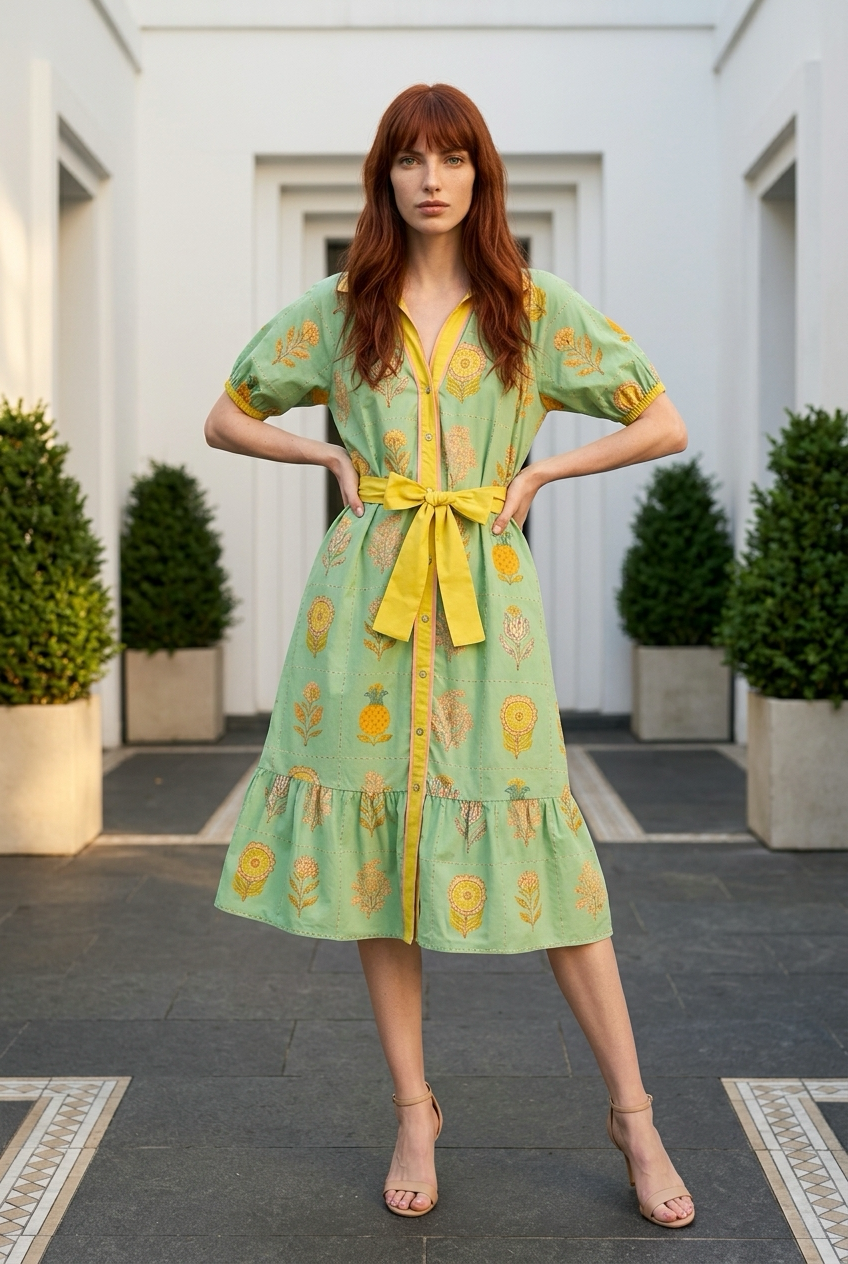 Vestido piñas verdes cinto
