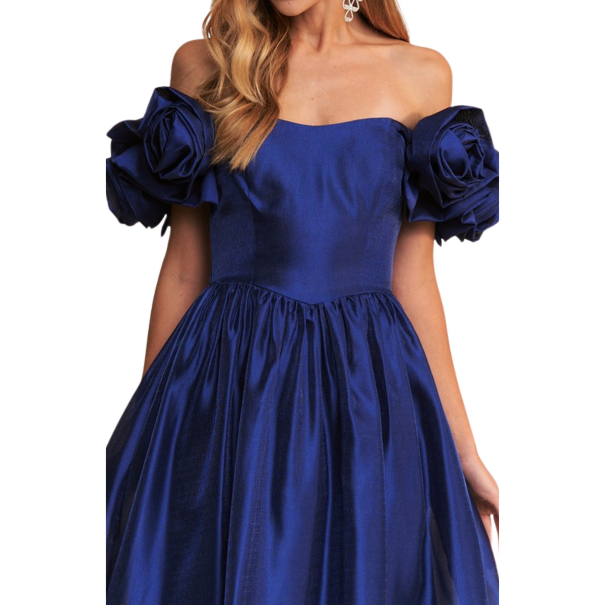 Vestido Azul Flores Manga