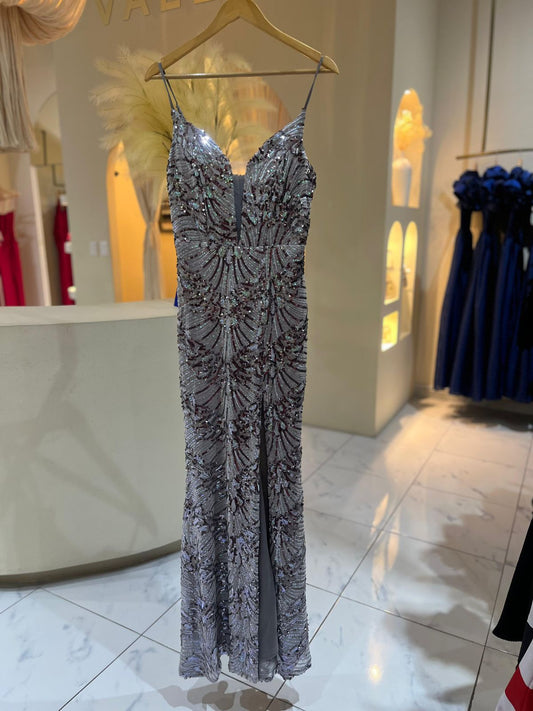 Vestido Plateado Tornasol Lentejuelas
