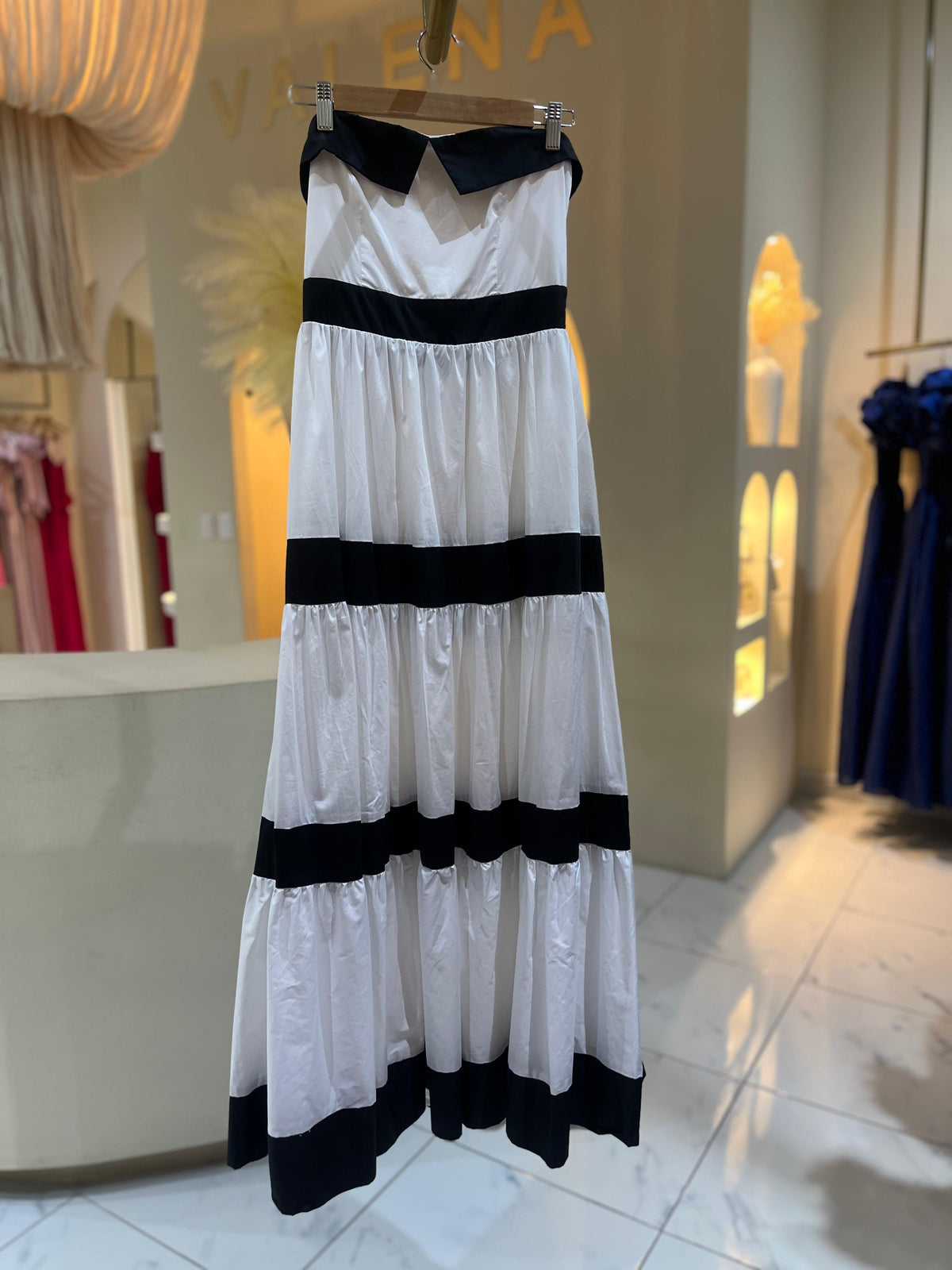 Vestido Strapless Blanco/Negro